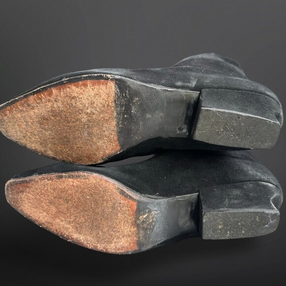 Vintage 1980s Karl Lagerfeld suede over the knee boots w/ gold applique Sz 8.5 - Picture 8 of 10